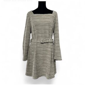 SHEIN CURVE Gold Tweed Long Sleeves Dress Scuare Neck With Bell 0XL Exellent